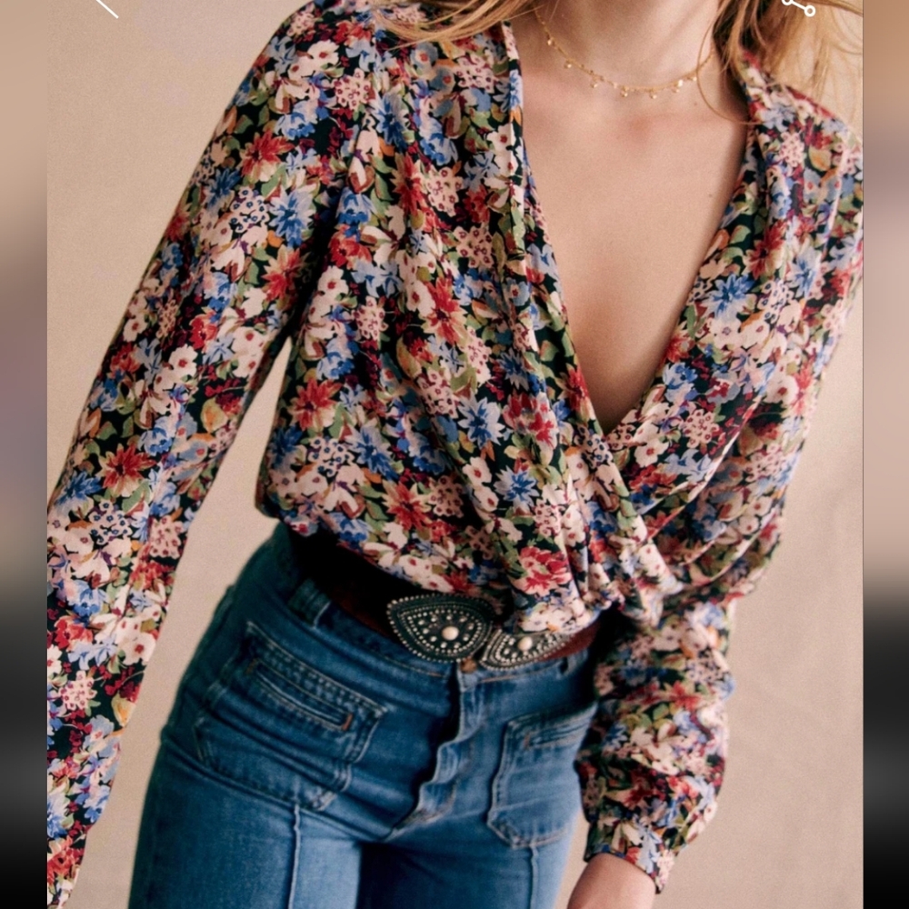 Sezane Multicolor Floral V-Neck Blouse - Picture 4 of 9